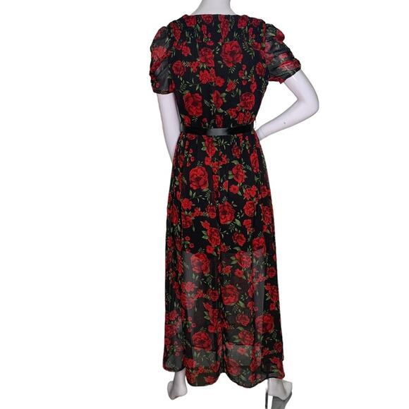 Disney Pixar Coco Sheer Floral Print Dress Black Red Green Short Sleeve … - Picture 6 of 9